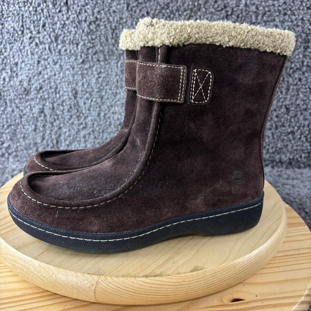 Timberland Winnicut Suede Boots Womens 7 Leather Fleece Lined Winter Moc Toe Zip